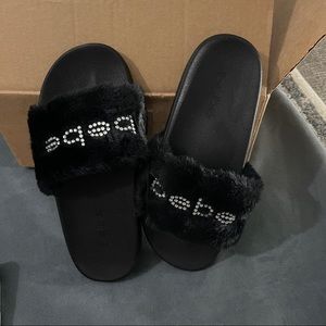 NWT Black bebe slides - Size 8